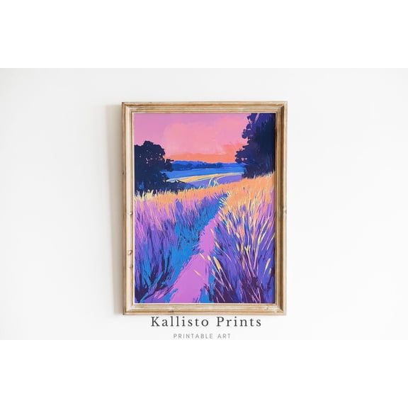 Vibrant Sunset Path Abstract Landscape Wall Art Purple and Orange Print Poster Art, , Nature-Inspired Home Decor 357, Size 8x12 UNFFRAMED F03.1.6l1817