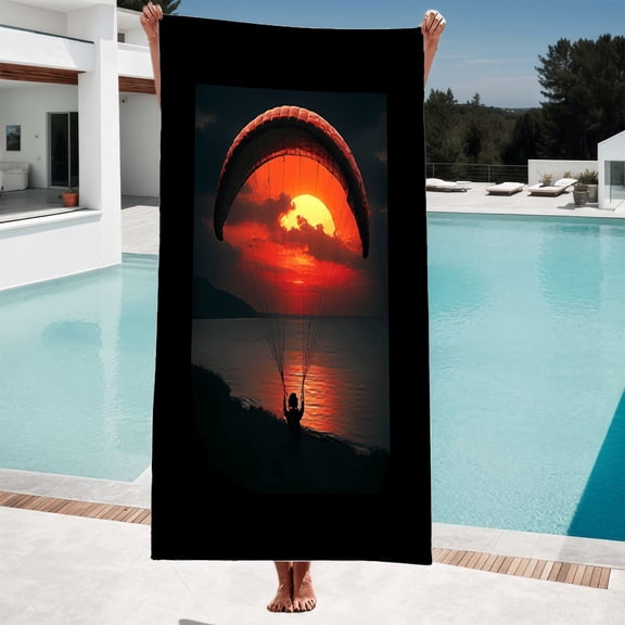 Vibrant Sunset Silhouette Beach Towel - Stunning Paragliding Canopy Design Perfect for Pool Travel & Bath - Ideal for Women