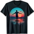thumbnail image 1 of Vibrant Sunset Surfboard Graphic on Black T-Shirt Bold Ocean Scene Design, 1 of 5