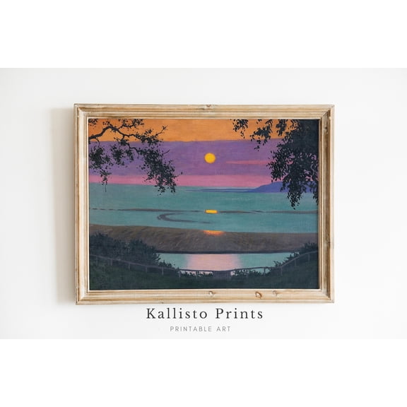 Vibrant Sunset Over Water , Colorful Seascape Art Print Poster, Bold Twilight Wall Art, Coastal Nature Decor, Evening Serenity 105, Size 12x18 UNFFRAMED F03.1.6l2254