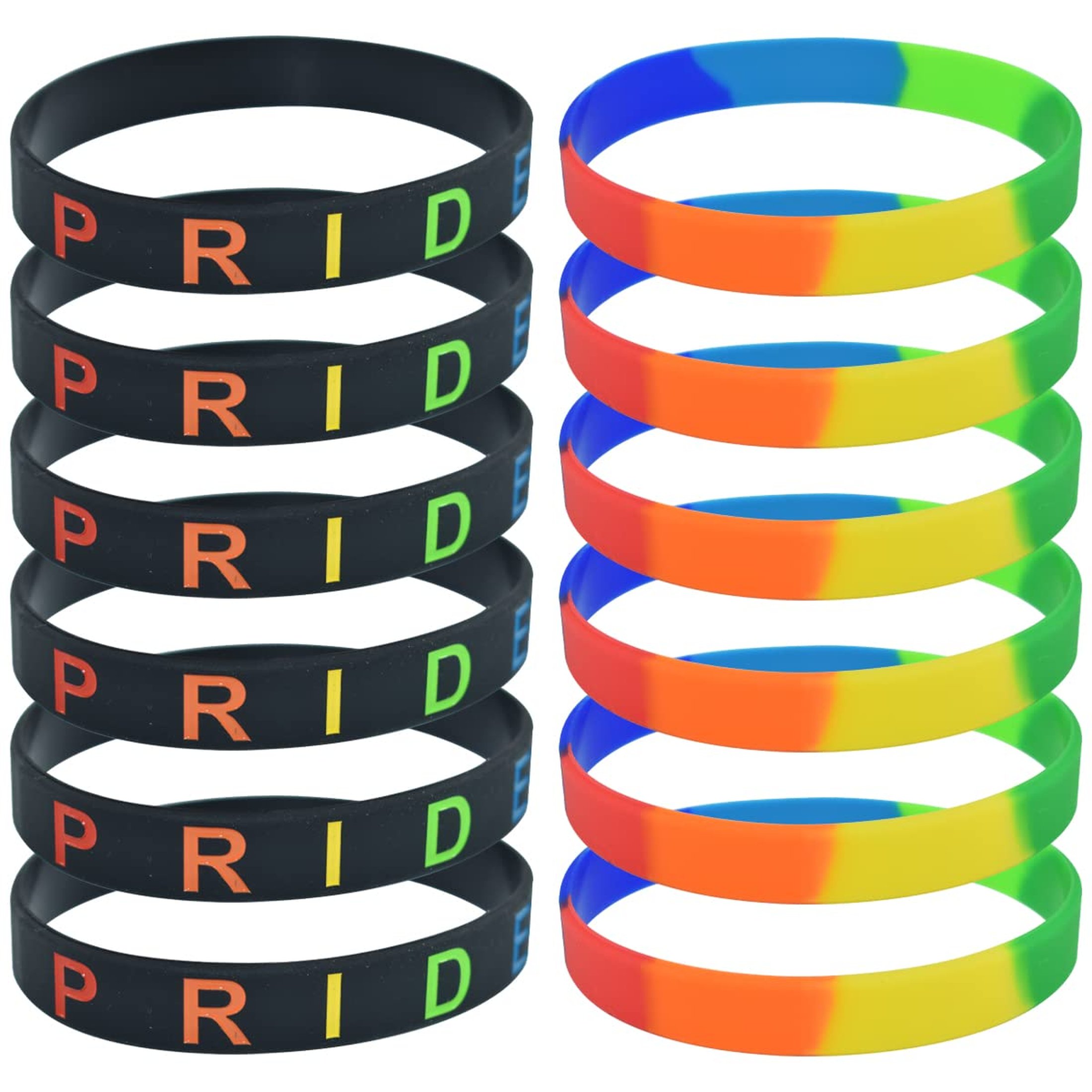 Vibrant Support Silicone Wristbands 12 Pack Rainbow Rubber Bracelets