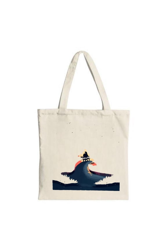 Vibrant Surfing Tote Bag - Canvas Reusable Shopping Bag with Dynamic Wave Design Perfect for Parties Travel & Everyday Use