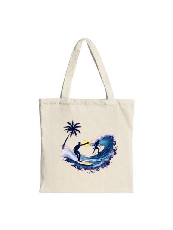 Vibrant Surfing Tote Bag - Colorful Wave Design with Surfers Perfect for Shopping Travel & Parties Eco-Friendly Canvas Bag