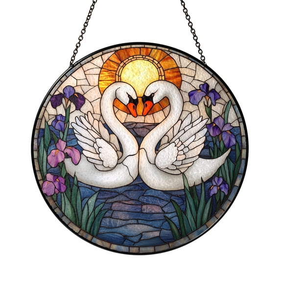 Vibrant Swan Couple Stained Glass Window Hanging, Love-Themed Home Decor, Gift Idea for Couples