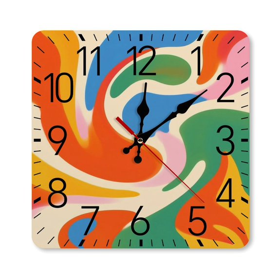 Vibrant Swirling Colorful Abstract Art Wall Clock Silent Non-Ticking For Home Office Decor, Decorative Clock Art
