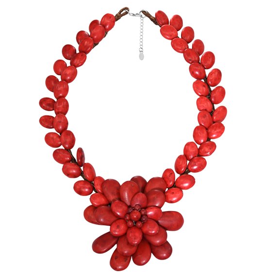 Vibrant Synthetic Coral Flower Choker .925 Silver Necklace