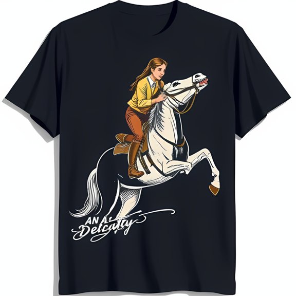 Vibrant T-Shirt with Woman Riding White Horse 'An Delicacy' Design