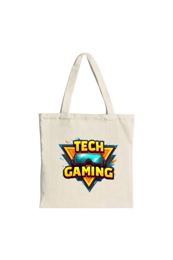 Vibrant " TECH GAMING " Tote Bag with bold graphics stylish a colorful gradient design Perfect for shopping and travel