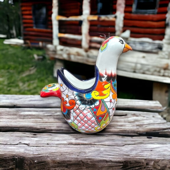Vibrant Talavera Dove Planter | Colorful Mexican Ceramic Bird Statue (Large)