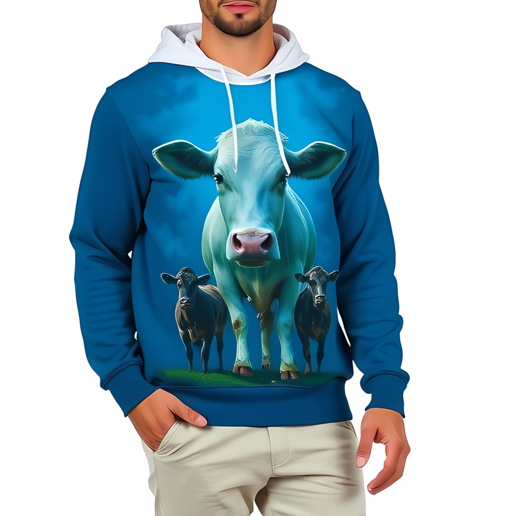 Black And Teal Cow Print Men's Zip Up Hoodie