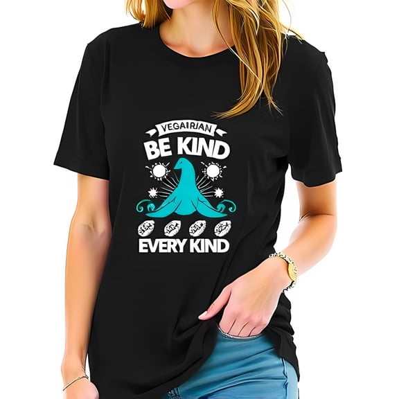 Vibrant Teal 'VEGAIRIAN BE KIND' Graphic Cotton Short Sleeve T-Shirt with Bird Design - Promotes Kindness & Lifestyle