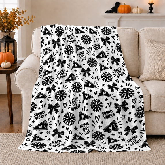 Vibrant Team Spirit Squad Game Day Joy Doodle, Playful Artistic Scene, Warm Flannel Blanket for Living Room and Bedroom, Art Lovers Housewarming Gift, Artistic Home Decor