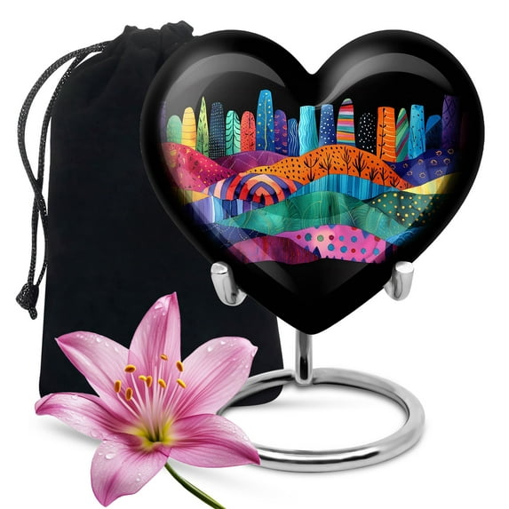 Vibrant Textile Landscape Urn For Human Ashes Adult 8 Inches, Cremation Urn Human Ashes, Heart Urn, Cremation Urn For Women For Funeral Urn, Burial Ashes Container, Decorative Urns For Ashes Male