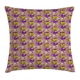 thumbnail image 1 of Vibrant Throw Pillow Cushion Cover, Continuous Rain Forest Botanical Leaves Dynamic Illustration, Decorative Square Accent Pillow Case, 16" X 16", Yellow Green Plum and Champagne, by Ambesonne, 1 of 2