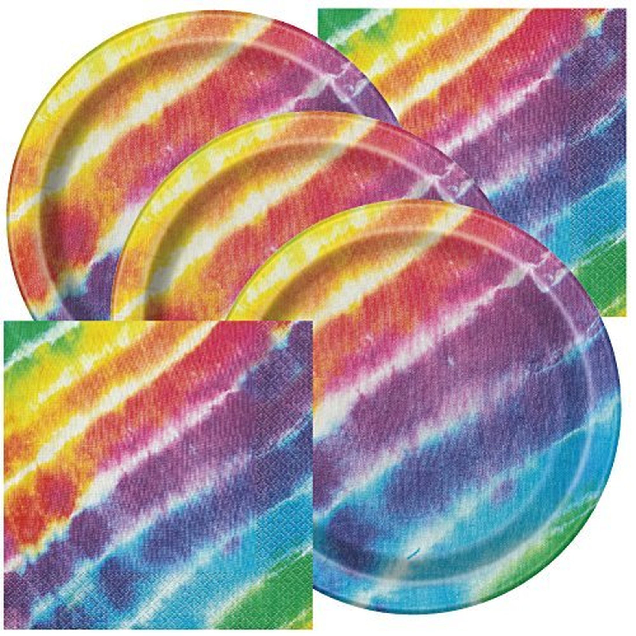Vibrant Tie Dye Birthday Celebration Set - 9-Inch Plates and Napkins ...