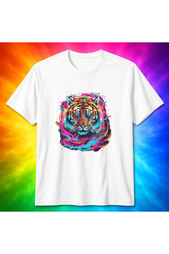 Vibrant Tiger Face Abstract Art T-Shirt, for men & women, S-5XL