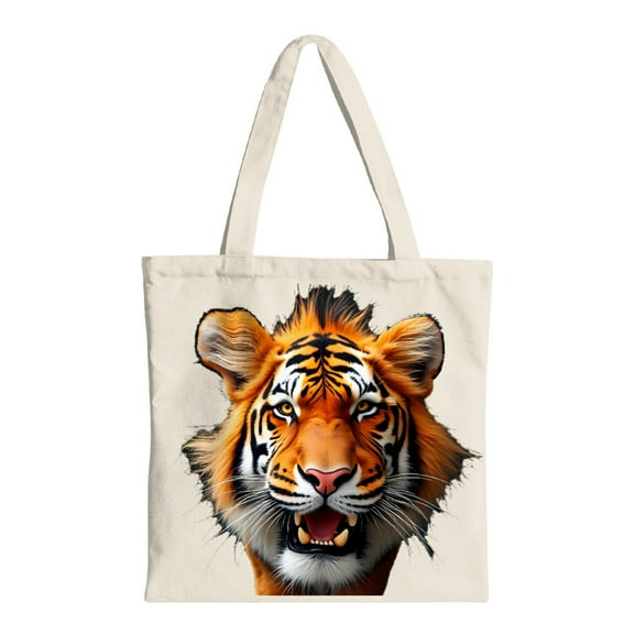 Vibrant Tiger Face Tote Bag - Canvas Multifunctional Reusable Shopping Bag for Parties Travel & Shopping - Bold Orange & Black Design