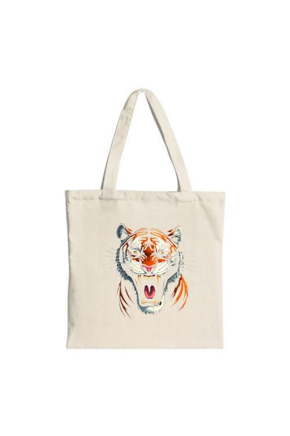 Vibrant Tiger Face Tote Bag - Roaring Design with Orange & White Stripes Perfect for Shopping Travel & Parties Eco-Friendly Canvas