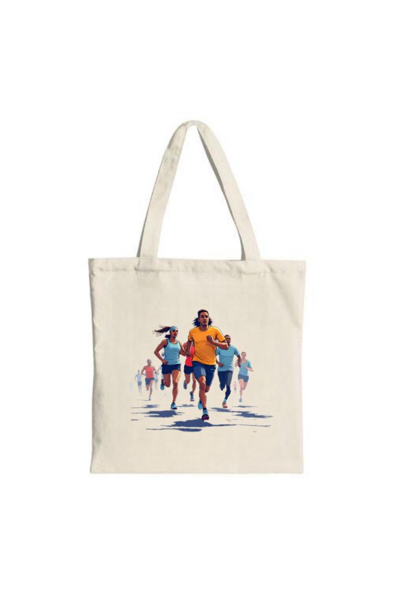 Vibrant Tote Bag with Colorful Runners Design - Perfect for Shopping Travel & Parties - Stylish Canvas Reusable Bag