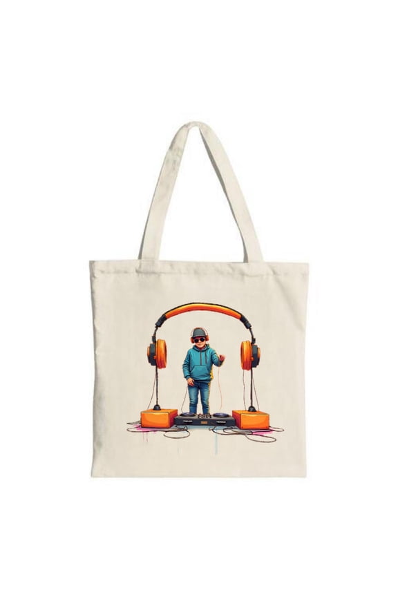 Vibrant Tote Bag with DJ Illustration: Blue Hoodie Cap Sunglasses Surrounded by Orange Speakers - Perfect for Parties & Travel