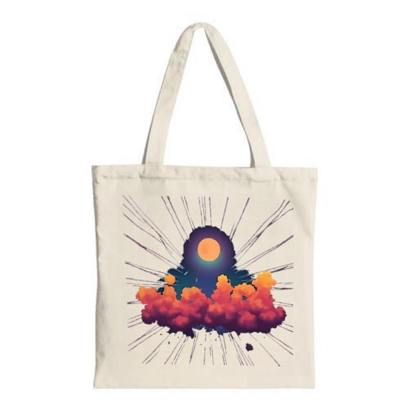 Vibrant Tote Bag with Glowing Design Colorful Clouds & Radiating Lines Perfect for Shopping Travel & Parties