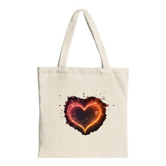 Vibrant Tote Bag with Glowing Heart & Musical Notes Design Perfect for Parties Travel & Shopping - Stylish & Multifunctional
