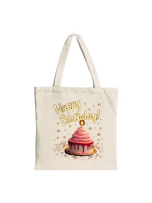 Vibrant Tote Bag with Pink Cake & Gold Drizzles Golden Candle - Perfect for Parties Travel & Shopping