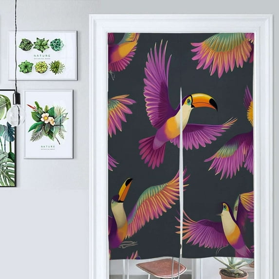 Vibrant Toucans Colorful Wings Dark Background Door Curtain Nordic Living Room DoorCurtain Porch Partition Curtain Kitchen Rative Half Curtain
