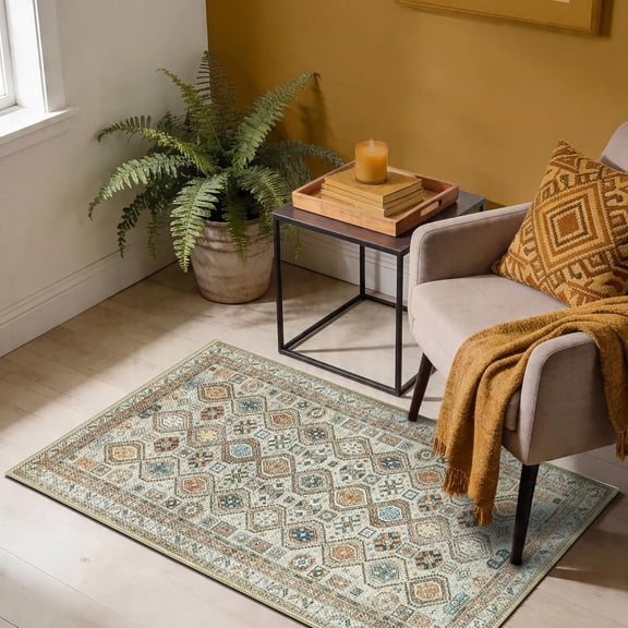 Vibrant Traditional Oriental Area Rug – Classic Red and Black Ornamental Pattern with Vintage Distressed Finish, Elegant Persian Style Floor Covering for Living Room or Dining Room