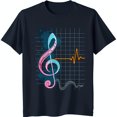 thumbnail image 1 of Vibrant Treble & Heartbeat Graphic on Dark Blue T-Shirt Music Lover's Style, 1 of 5