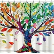 Vibrant Tree of Life Shower Curtain with Colorful Leaves Abstract Nature Art for Home Decor Unique Design by Kelly Ann Hawthorn Kieferup Style Perfect Adds Artistic Flair to Bathroom Space