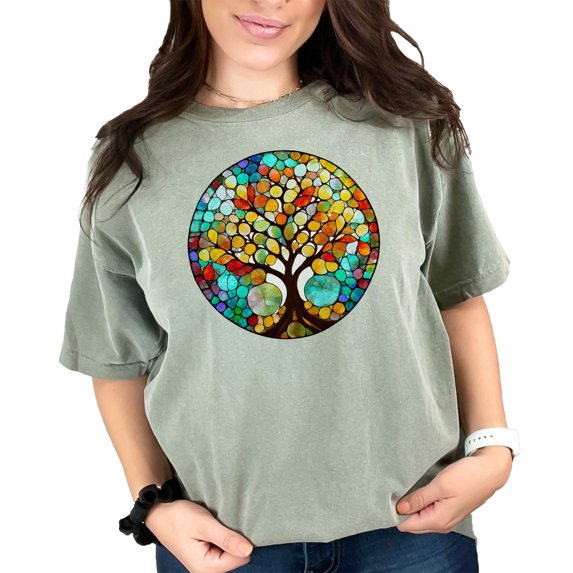 Vibrant Tree of Life T-Shirt, Colorful Tree Pattern Top, Unique Graphic Tee for Women and Men, Artistic Nature Design Shirt, Moss Comfort Colors T-Shirt, XL