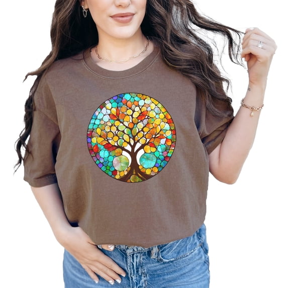 Vibrant Tree of Life T-Shirt, Colorful Tree Pattern Top, Unique Graphic Tee for Women and Men, Artistic Nature Design Shirt, Espresso Comfort Colors T-Shirt, 2XL