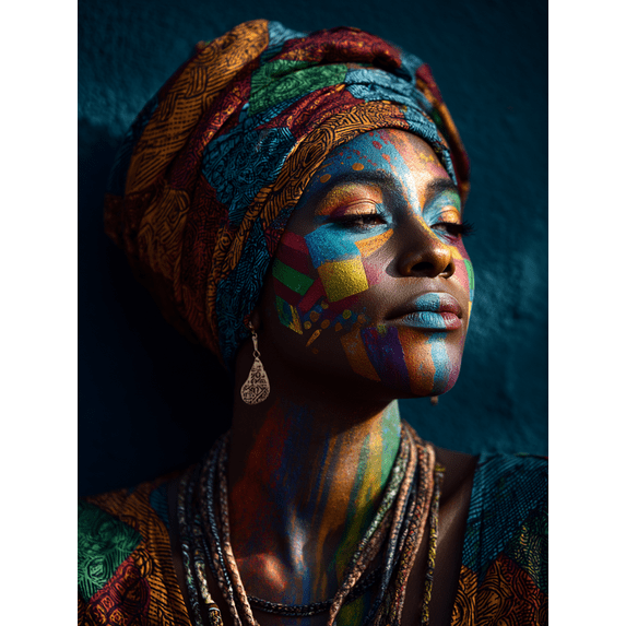 Vibrant Tribal Woman Portrait Canvas Print, Suitable for Living Room, Office, Yoga Studio, Kitchen
