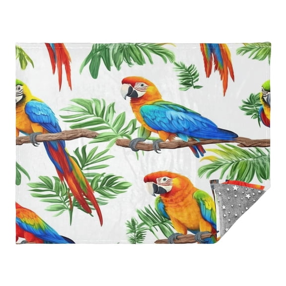 Vibrant Tropical Birds 70x55in Flannel Throw Blanket, Double Sided, Soft and Cozy, Glow in the Dark