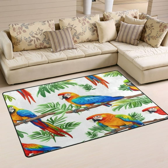 Vibrant Tropical Birds Soft Polyester Area Rug 60''x39'', Non Slip, Memory Foam, Water Absorbent