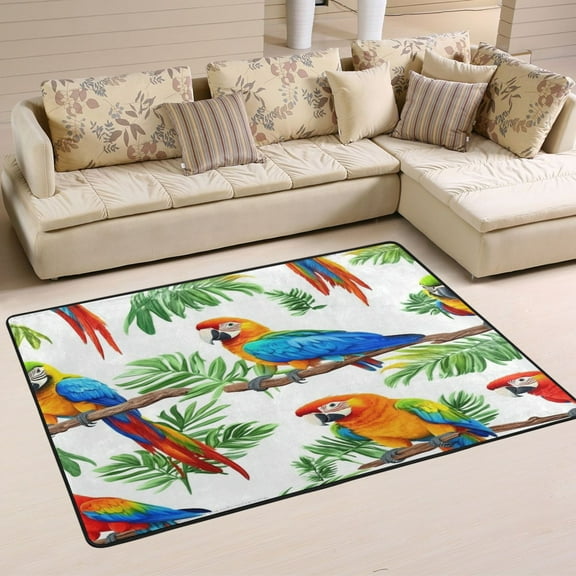 Vibrant Tropical Birds Soft Polyester Area Rug 72''x48'', Non Slip, Memory Foam, Water Absorbent