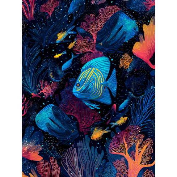Vibrant Tropical Fish Coral Reef Canvas Print, Suitable for Living Room, Bedroom, Office, Hotel Decor