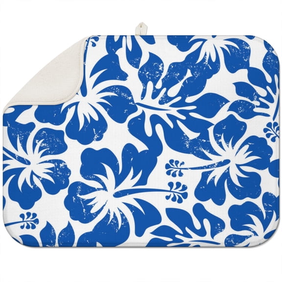 Vibrant Tropical Floral Dish Drying Mat – Hawaiian Botanical Print with Exotic Jungle Leaves Pattern