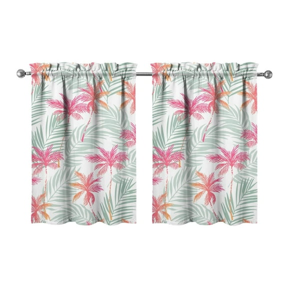 Vibrant Tropical Floral Kitchen Curtains 2 Panels 27.5x36 Inch Semi-Sheer Tier Curtains for Bathroom & Cafe Windows