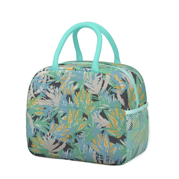 Vibrant Tropical Floral Lunch Tote – Hawaiian Hibiscus and Botanical Jungle Leaves Pattern, Insulated Cooler Bag for School