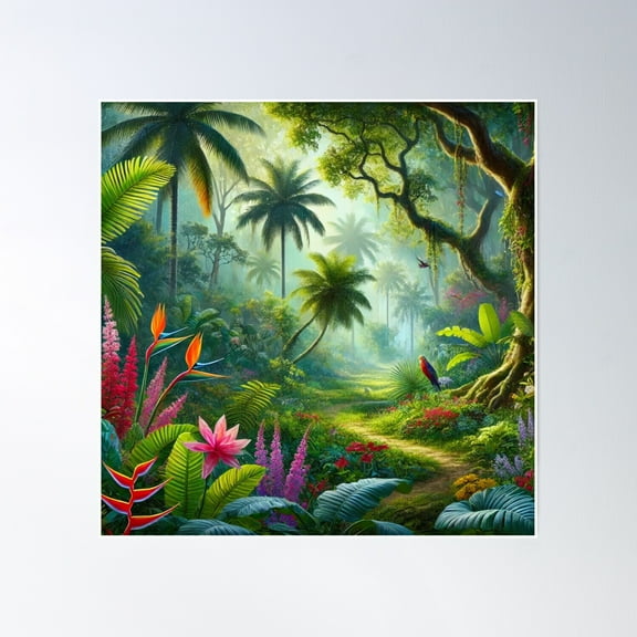 Vibrant Tropical Forest Poster Wall Art, Modern Wall Decor, 16x16 UNFRAMED
