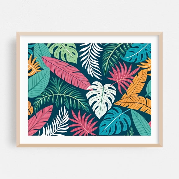 Vibrant Tropical Leaf Medley Pattern - Drawing Oak Framed Wall Art Print 6 x 8 inches