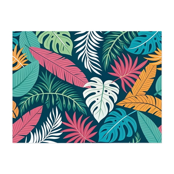 Vibrant Tropical Leaf Medley Pattern - Drawing Unframed Wall Art Print 5 x 7 inches