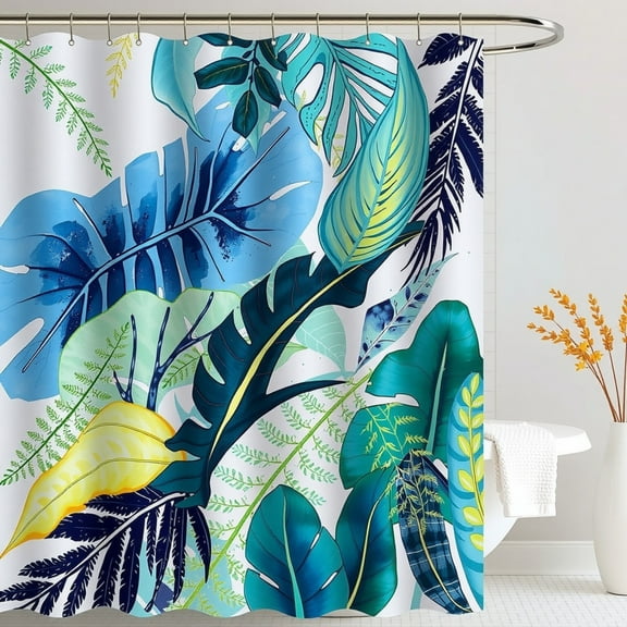 Vibrant Tropical Leaf Shower Curtain - Blue & Green Design