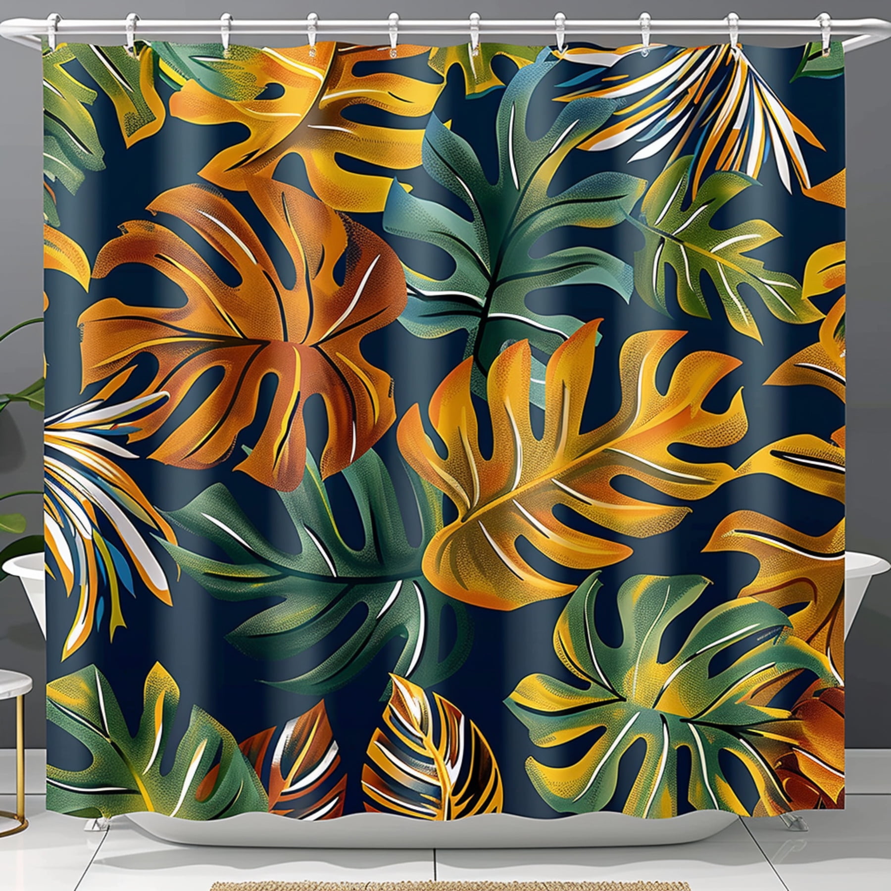 Vibrant Tropical Leaves Shower Curtain Brighten up your bathroom with