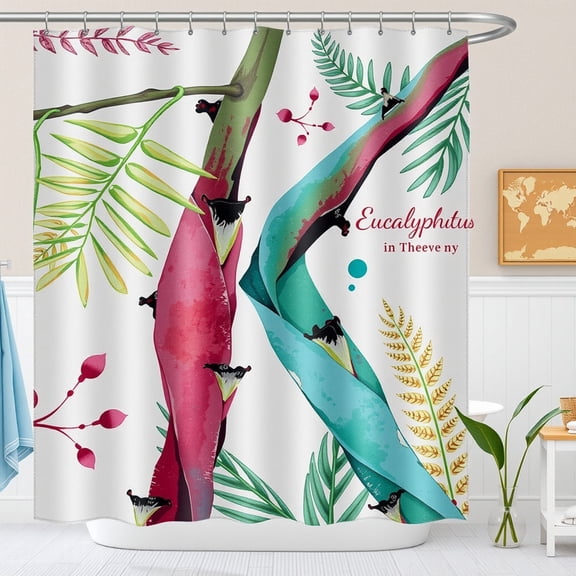 Vibrant Tropical Leaves Shower Curtain - Exotic Floral Design, Eucalyptus in Theeve ny
