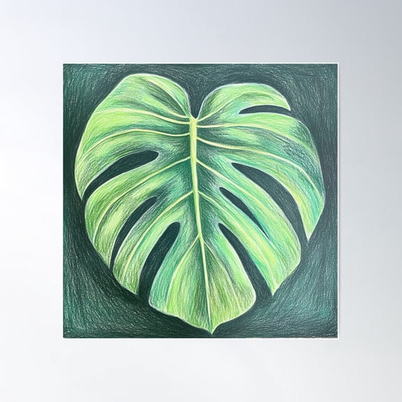 Vibrant Tropical Monstera Leaf Crayon Print Colorful Jungle Plant Art Poster Wall Art, Modern Wall Decor For Living Room Bedroom, 24x24 UNFRAMED