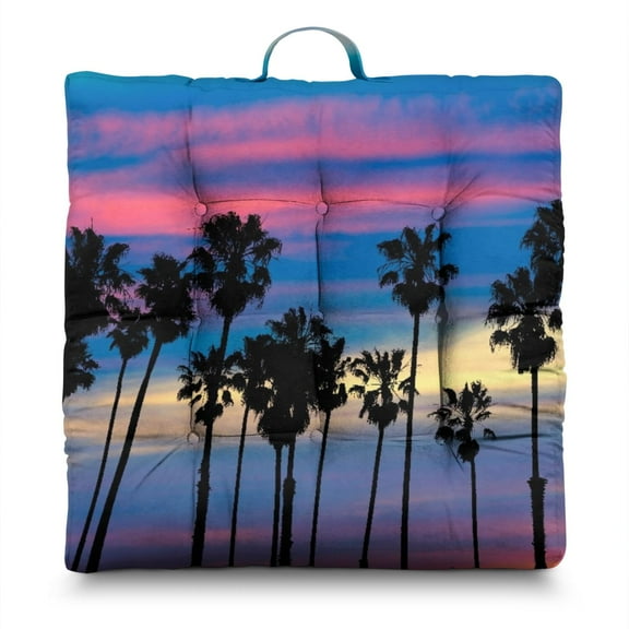 Vibrant Tropical Paradise Meditation Cushion - 24" Square Floor Pillow, Thick & Supportive for Extended Sitting, Minimalist Hawaii Palm Tree Design