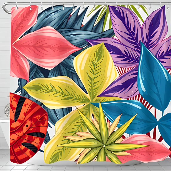Vibrant Tropical Paradise Shower Curtain - Oversized Tone Leaves for Exotic Bathroom Decor